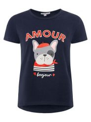 Zwillingsherz Koszulka "Amour" w kolorze granatowym rozmiar: XL. Niebieskie bluzki damskie Zwillingsherz, xl, bez wzorów, bez kołnierzyka, bez ramiączek. Za 82.99 zł.