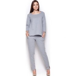Szara Komfortowa Bluza z Rękawem 3/4 ze Złotymi Suwakami. Szare bluzy bez kaptura damskie Figl, l, z bawełny. Za 189.00 zł.