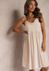 Beżowa Wiskozowa Sukienka na Regulowanych Ramiączkach z Haftem i Lampasami Nelmina. Brązowe sukienki damskie Renee, na co dzień, m, bez wzorów, z wiskozy, eleganckie, bez kołnierzyka, bez ramiączek, mini, kopertowe. W wyprzedaży za 55.99 zł.