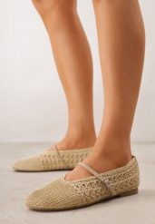 Beżowe Plecione Balerinki VICES z Paskiem z Klamerką i Wycięciem V Nemecea. Brązowe baleriny damskie Born2be, bez wzorów, z jeansu, bez obcasa. Za 109.99 zł.