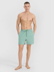 4F Spodenki plażowe męskie - oliwkowe/khaki L. Brązowe szorty męskie 4f, na lato, bez wzorów, z materiału, wakacyjne. W wyprzedaży za 59.99 zł.