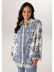 Aniston Bluzka w kolorze biało-niebieskim rozmiar: 52. Białe bluzki damskie Aniston, bez wzorów, z wiskozy, bez kołnierzyka, bez ramiączek. Za 217.99 zł.