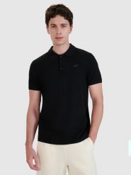 4F Koszulka polo regular męska - czarna L. Czarne koszulki polo męskie 4f, l, bez wzorów, z bawełny, bez ramiączek. Za 89.99 zł.