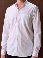 Koszula z długim rękawem w kropki - biały. Białe koszule męskie Sinsay, l, bez wzorów, bez kołnierzyka, bez ramiączek. Za 49.99 zł.