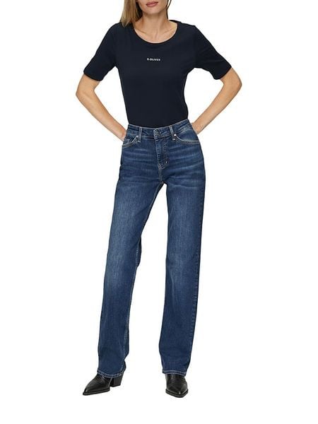 S.Oliver Koszulka w kolorze granatowym rozmiar: 44. Niebieskie bluzki damskie S.Oliver, s, bez wzorów, bez kołnierzyka, bez ramiączek. Za 43.99 zł.