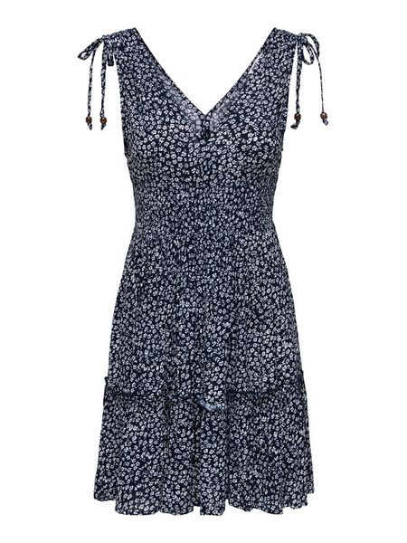 ONLY Sukienka letnia Fernanda 15373070 Granatowy Regular Fit. Niebieskie sukienki damskie Only, na lato, xs, bez wzorów, z wiskozy, bez kołnierzyka, bez ramiączek. Za 159.99 zł.