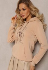 Beżowa Bluza Kangurka ze Ściągaczami z Nadrukiem i Polarem Simunsa. Brązowe bluzy bez kaptura damskie Renee, xl, z polaru. Za 79.99 zł.