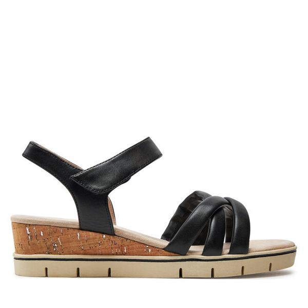 Sandały Caprice. Czarne sandały damskie Caprice, bez wzorów, bez obcasa, na koturnie. Za 339.99 zł.