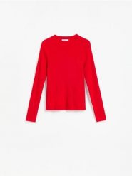 Gładki sweter - czerwony. Czerwone swetry klasyczne damskie Reserved, l, z dzianiny, bez kołnierzyka. Za 89.99 zł.