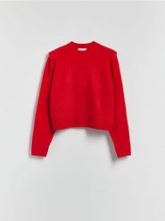 Sweter z poduszkami na ramionach - czerwony. Czerwone swetry klasyczne damskie Reserved, l, z dzianiny, bez kołnierzyka. Za 139.99 zł.