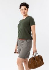 Koszulka z błyszczącą aplikacją T-LETTE. Brązowe t-shirty damskie Volcano, l, z aplikacjami, z bawełny, bez kołnierzyka. Za 69.99 zł.