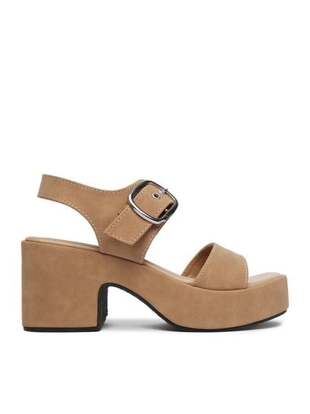 DeeZee Sandały CEO-LB-G9349-A Beżowy. Brązowe sandały damskie DeeZee, bez wzorów, z materiału, bez obcasa, na słupku. Za 149.99 zł.