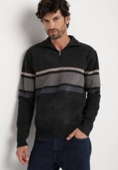 Ciemnoszary Sweter Golf z Wełną Zapinany na Suwak przy Dekolcie Dailaia. Szare kardigany męskie Born2be, na zimę, m, bez wzorów, z wełny, bez kołnierzyka. Za 89.99 zł.
