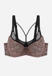 Ciemnobrązowy Biustonosz z Siateczkową Wstawką i Ozdobnymi Paskami przy Dekolcie Sabesa. Brązowe biustonosze Renee, bez wzorów, z jeansu. Za 49.99 zł.