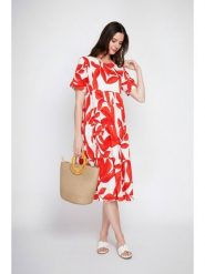 Le Jardin du Lin Sukienka w kolorze biało-czerwonym rozmiar: 38. Białe sukienki damskie Le jardin du lin, bez wzorów, ze lnu, bez kołnierzyka, bez ramiączek, midi. Za 130.99 zł.