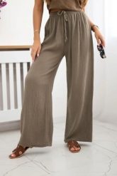 Spodnie muślinowe z szeroką nogawką fango. Spodnie materiałowe damskie KESI, bez wzorów, z bawełny, biznesowe, plus size. Za 150.52 zł.