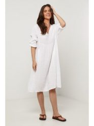 Le Monde du Lin Lniana sukienka w kolorze białym rozmiar: 34/36. Białe sukienki damskie Le Monde du Lin, bez wzorów, ze lnu, bez kołnierzyka, bez ramiączek, midi. Za 173.99 zł.