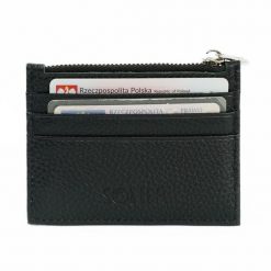 Skórzany portfel na karty z zamkiem etui slim Solier SW42 BLACK. Czarne portfele męskie bez wzorów, z materiału. Za 38.99 zł.