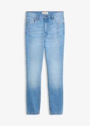 Jeansy skinny, high waist, cropped. Niebieskie jeansy damskie bonprix, z podwyższonym stanem. Za 159.99 zł.