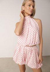 Różowy Komplet z Bawełny i Wiskozy Top z Wiązaniem i Szorty o Kroju Bombki Nabeora. Czerwone szorty damskie Born2be, bez wzorów, z bawełny, sportowe. Za 269.99 zł.