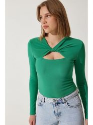 Happiness Istanbul Koszulka w kolorze zielonym rozmiar: 40. Zielone bluzki damskie Happiness Istanbul, bez wzorów, bez kołnierzyka. Za 52.99 zł.