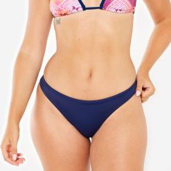 Dół kostiumu kąpielowego surfingowego damski Olaian Lulu teksturowany. Niebieskie bikini damskie Decathlon, bez wzorów. W wyprzedaży za 19.99 zł.