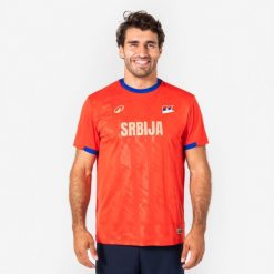 Koszulka piłkarska Serbia dla kibiców. Czerwone t-shirty damskie KIPSTA, xl, bez wzorów, z materiału, bez kołnierzyka. Za 44.99 zł.