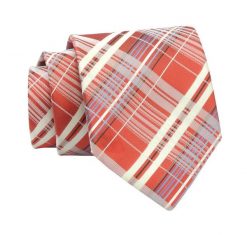Krawat Pomarańczowy w Kratkę, Elegancki, 7cm, Klasyczny, Męski -ALTIES. Brązowe krawaty i muchy męskie Alties, bez wzorów, z tkaniny, eleganckie. Za 49.00 zł.