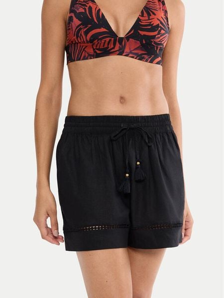 Triumph Szorty piżamowe Summer Wear 10227237 Czarny Regular Fit. Czarne piżamy damskie Triumph, bez wzorów, ze lnu, bez ramiączek. Za 139.99 zł.