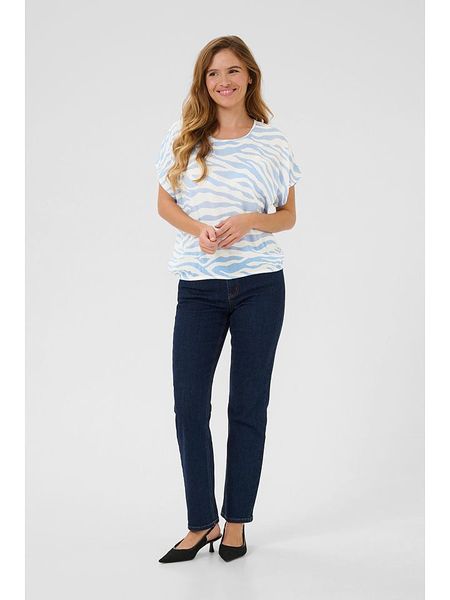 Kaffe Bluzka "Amber" w kolorze biało-błękitnym rozmiar: 42. Białe bluzki damskie Kaffe, s, bez wzorów, z wiskozy, klasyczne, bez kołnierzyka, bez ramiączek. Za 83.03 zł.