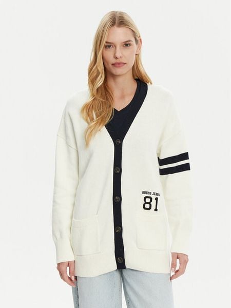 Guess Jeans Kardigan W5RR49 Z3HM1 Écru Regular Fit. Kardigany damskie Guess Jeans, m, z aplikacjami, z bawełny. Za 249.99 zł.