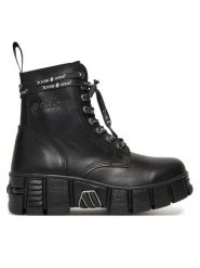 NEW ROCK Botki M-WALL084NP-C8 Czarny. Czarne botki damskie NEW ROCK, ze skóry, rockowe, bez obcasa, na płaskiej podeszwie, bez zapięcia. Za 979.99 zł.