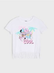 Koszulka z ozdobnymi frędzlami Minnie Mouse - różowy. Czerwone koszulki dziewczęce Sinsay, l, bez wzorów, bez ramiączek. Za 10.99 zł.