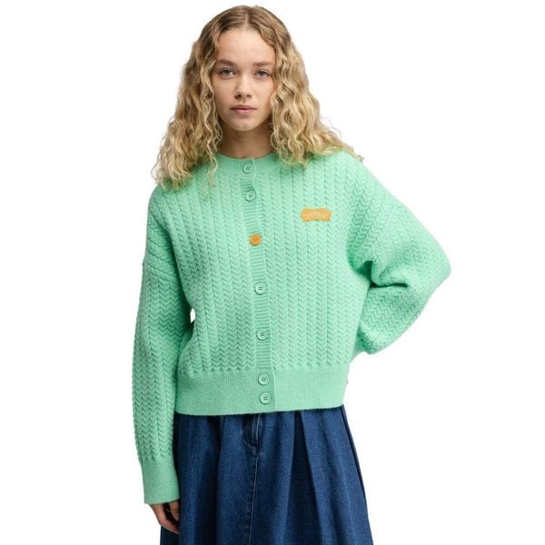 Damski kardigan z dzianiny Siroko Apollo-W Green. Zielone kardigany damskie SIROKO, bez wzorów, z dzianiny. Za 168.00 zł.