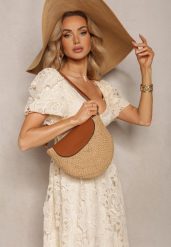 Ciemnobeżowa Mała Torebka Boho na Ramię z Połączenia Plecionki i Ekoskóry Virtha. Brązowe torebki klasyczne damskie Renee, bez wzorów, małe, bez dodatków. Za 74.99 zł.
