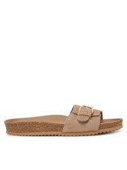 Tommy Hilfiger Klapki FW0FW08809 Beżowy. Brązowe klapki damskie Tommy Hilfiger, bez wzorów, ze skóry, bez obcasa. Za 289.99 zł.
