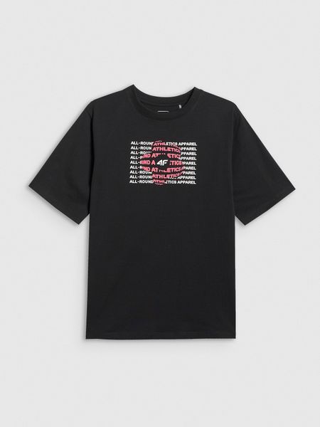 4F T-shirt loose z nadrukiem dziewczęcy - czarny 122 (6-7 lat). Czarne koszulki dziewczęce 4f, bez wzorów, z bawełny, bez ramiączek. Za 49.99 zł.
