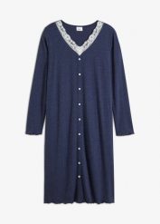 Długa koszula nocna z plisą guzikową. Niebieskie koszule nocne damskie bonprix, bez wzorów, z koronki. Za 64.99 zł.
