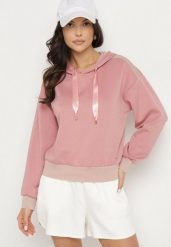 Różowa Bluza z Kapturem Metaliczną Nitką i Ściągaczami Ulinisa. Czerwone bluzy z kapturem damskie Born2be, l, z jeansu. Za 79.99 zł.
