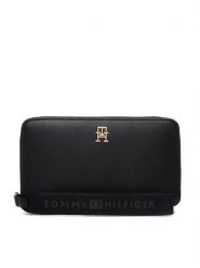 Tommy Hilfiger Torebka Th Logotape Compact Zip Around AW0AW18699 Czarny. Czarne torebki klasyczne damskie Tommy Hilfiger, bez wzorów, ze skóry, bez dodatków. Za 269.99 zł.