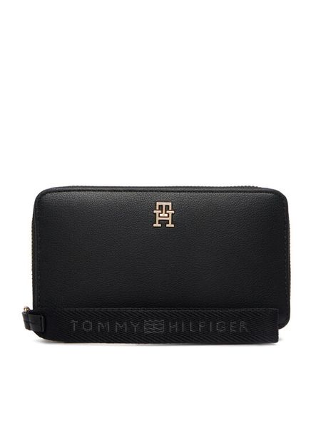 Tommy Hilfiger Torebka Th Logotape Compact Zip Around AW0AW18699 Czarny. Czarne torebki klasyczne damskie Tommy Hilfiger, bez wzorów, ze skóry, bez dodatków. Za 269.99 zł.