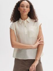 OPUS Bluzka w kolorze kremowym rozmiar: 38. Brązowe bluzki damskie Opus, bez wzorów, bez kołnierzyka, bez ramiączek. Za 121.99 zł.