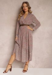Różowa Sukienka Rozkloszowana w Kwiaty z Paskiem Rakhila. Czerwone sukienki damskie Renee, na co dzień, l, bez wzorów, eleganckie, bez kołnierzyka, bez ramiączek, maxi, rozkloszowane. W wyprzedaży za 104.99 zł.