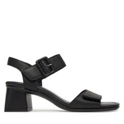 Sandały Remonte. Czarne sandały damskie Remonte, bez wzorów, bez obcasa, na słupku. Za 295.99 zł.