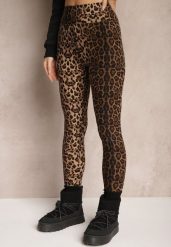 Brązowe Legginsy z Wiskozy w Panterkę Sartona. Brązowe legginsy damskie Renee, s, z aplikacjami, z jeansu. Za 34.99 zł.