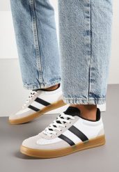 Biało-Czarne Sneakersy Typu Kultowe Tenisówki z Ozdobnymi Przeszyciami Selfia. Białe trampki i tenisówki damskie Born2be, bez wzorów, z jeansu. Za 84.99 zł.