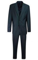 Garnitur Dwuczęściowy, Granatowy Złamany Popielem, Zapinany na Dwa Guziki, Spodnie w Kant -CASINO. Niebieskie spodnie materiałowe męskie Casino, bez wzorów, z poliesteru, biznesowe. Za 489.00 zł.