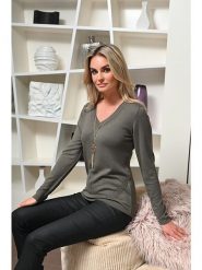 Bleu d'Azur Sweter "Belva" w kolorze oliwkowym rozmiar: 32/34. Zielone swetry klasyczne damskie Bleu d'Azur, z bawełny, bez kołnierzyka. Za 78.84 zł.