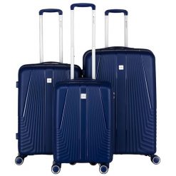Zestaw walizek podróżnych z tworzywa ABS w granatowym kolorze Peterson PTN PP-09-SET3. Walizki Peterson, bez wzorów. Za 549.99 zł.