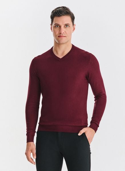 PAKO LORENTE - Bordowy sweter męski v-neck. Czerwone swetry męskie Pako Lorente, na jesień, m, bez wzorów, z nylonu, bez kołnierzyka. Za 99.99 zł.